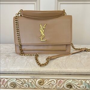 Yves Saint Laurent Tan Crossbody Bag with Gold Accents